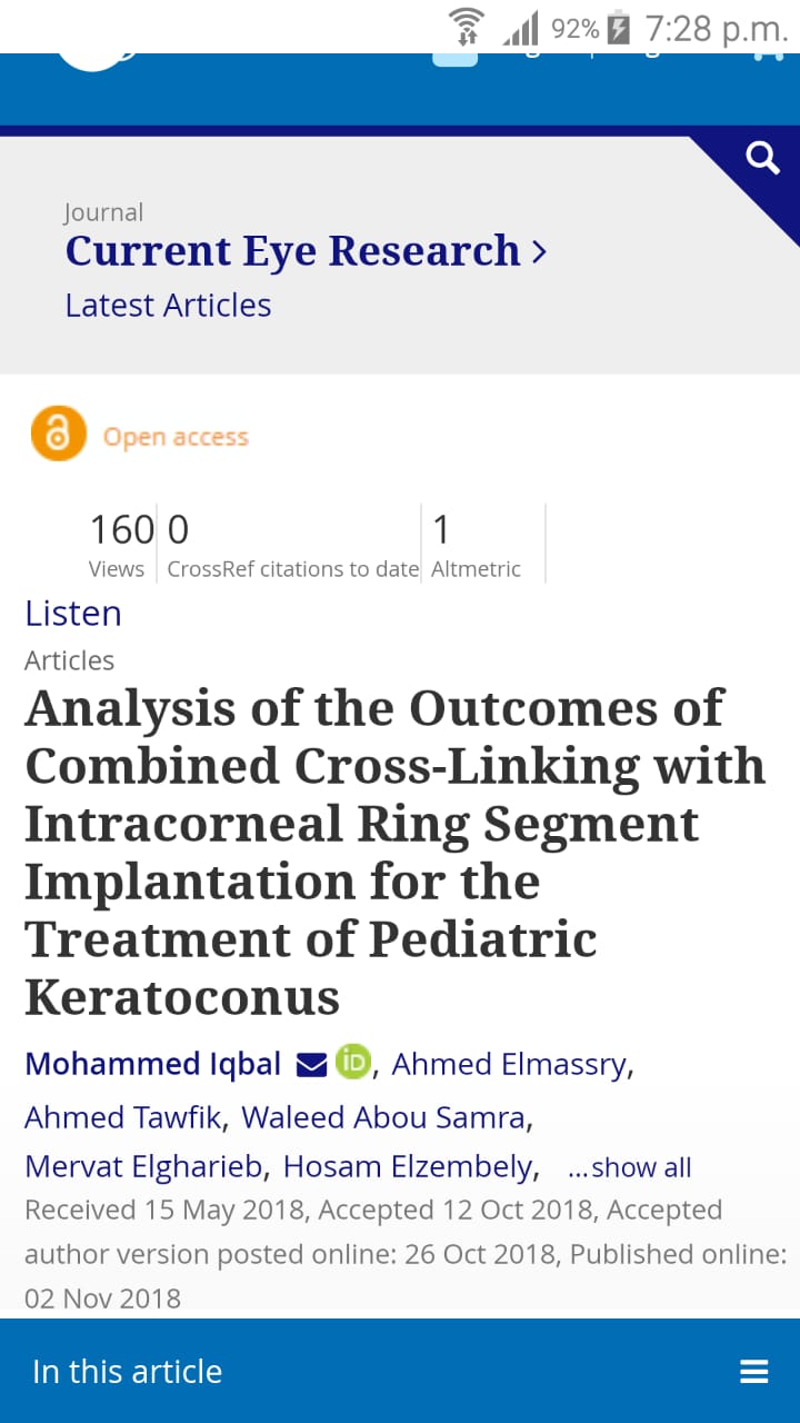 Analysis of the Outcomes of Combined Cross-Linking with Intracorneal Ring Segment Implantation for the Treatment of Pediatric Keratoconus
